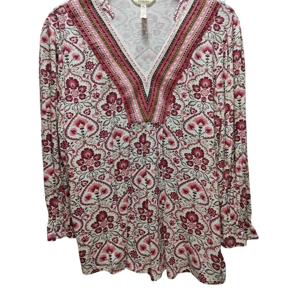 Matilda Jane Women’s M Boho Floral Tunic Blouse Long Sleeve Pink Embroidered - Picture 6 of 12